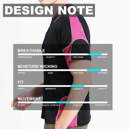 Mens Polo Shirts Short Sleeve chest pocket Black Aqua Pink Blue Office Team Golf - Picture 78 of 113