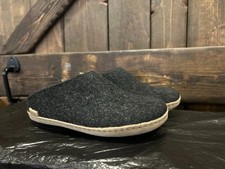 Glerups Slip On Black Wool Slipper With Leather Bottom - EU Size 36