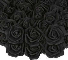 200Pcs Black Artificial Foam Rose Flower Head, 3-Inch Fake Flower Heads Stemless