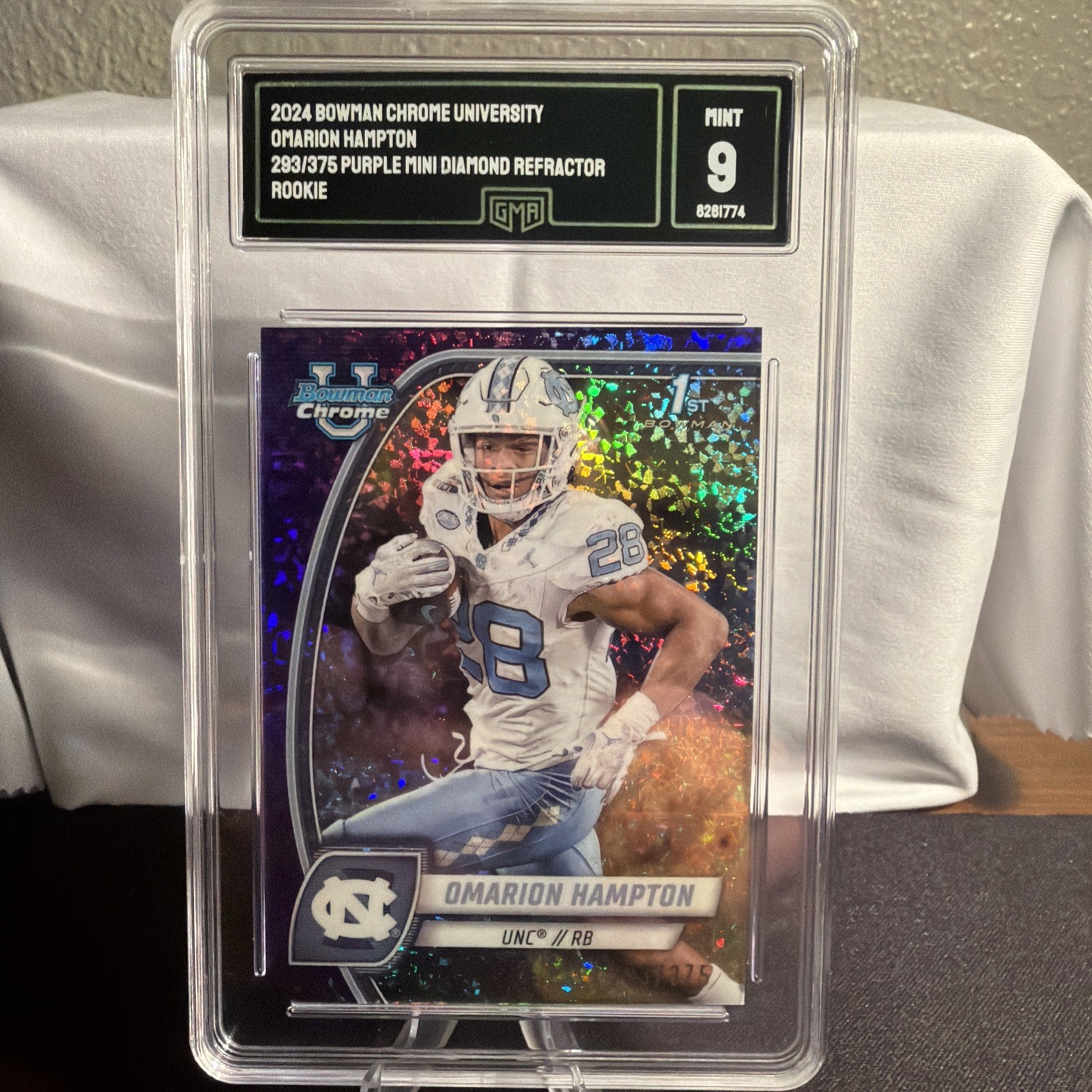 Omarion Hampton 2024 Bowman U Chrome #198 PURPLE MINI DIAMOND REFRACTOR 293/375