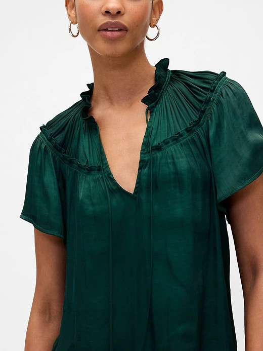 BRAND NEW VICTORIAN GAP EMERALD GREEN V-NECK SILK-LIKE BLOUSE TOP SHIRT L LARGE