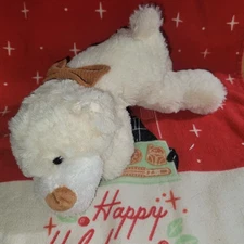 9" Greenbrier cream color soft plush Polar Bear with bow