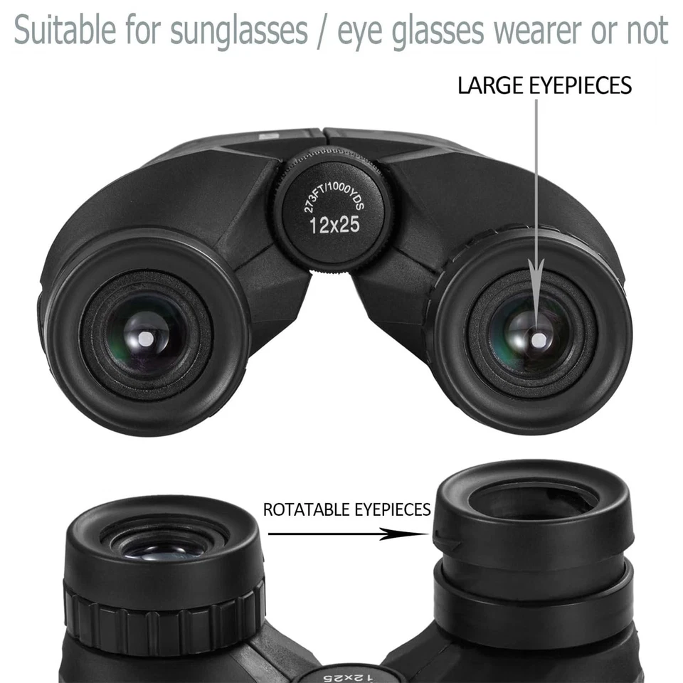 12x25 Compact Binoculars for Adults and , Large Eyepiece Waterproof Binocular... - Image 3 of 4