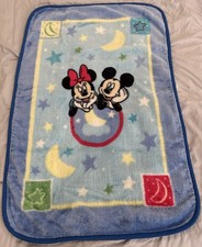 Vintage Disney Mickey Minnie Baby Blanket Moon Stars Fleece 44x27