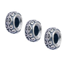 3pcs Sterling Silver Rondelle Beads Retro Antique Bali Vine Texture Spacer F1365