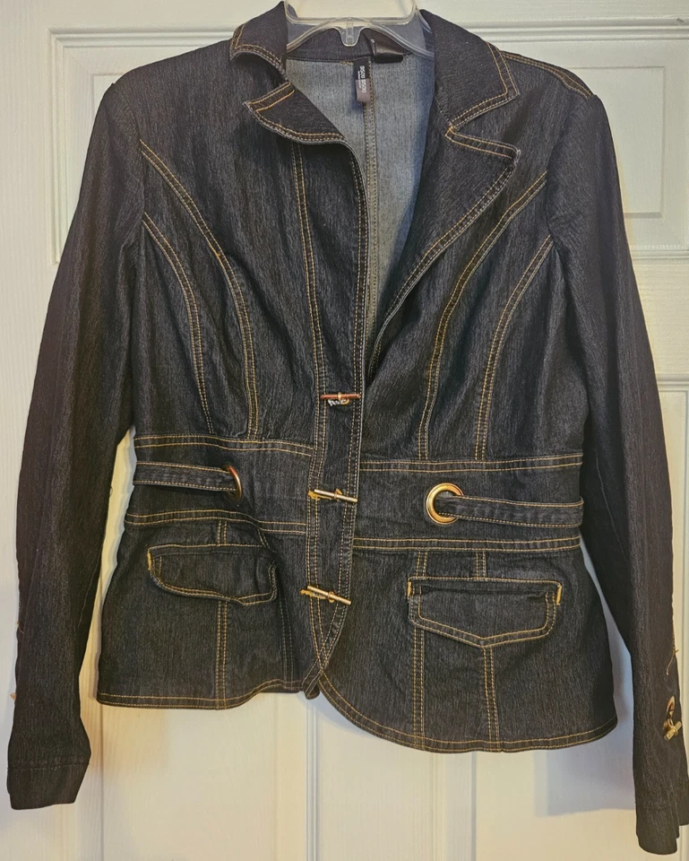 Chaqueta vaquera para mujer Bisou Bisou Michele Bohbot/palancas doradas talla XL de EE. UU. Foto 3 de 4