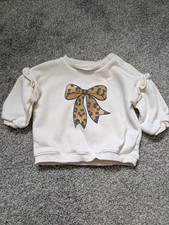 F&F Baby Girls 0-3 Months Cream Leopard Bow Pullover Jumper Round Neck