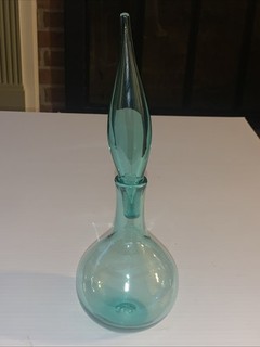 Vintage MCM Blenko Glass 627L Decanter In Turquoise 11” W/flame Stopper