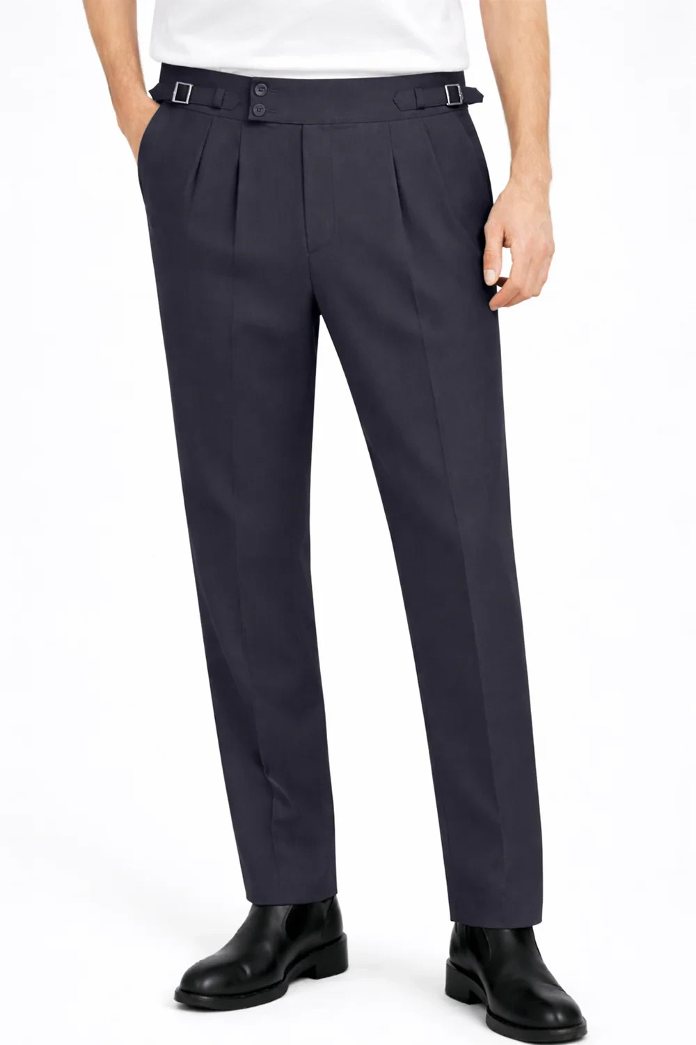 Men's Gurkha Pleated Dress Pants High Waisted Trousers Formal Slim Fit Vintage
