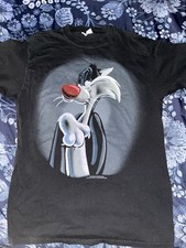 VINTAGE 1994 US Adult L LOONEY TUNES Sylvester the Cat Portrait Black T-Shirt