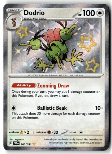 Dodrio 200/091 Shiny Rare Paldean Fates Pokemon Holo Near Mint