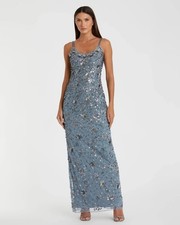 Mac Duggal Size 2 Blue/Silver Floral Sequin S...