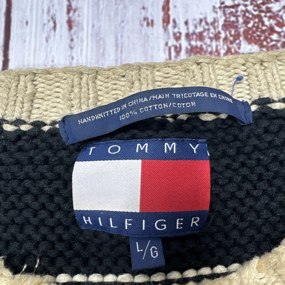 Suéter Vintage Tommy Hilfiger Unisex Grande Off White Navidad Vacaciones Pullover Foto 2 de 4