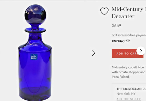 Gorgeous Irena Mid Century Cobalt Blue Crystal MCM Decanter. Made In Poland