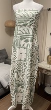 Paper Heart Strapless Linen Blend Maxi Dress Lg Green White Resort Vacation EUC