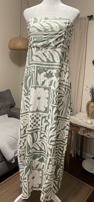 paper heart linen blend dress Paper Heart Strapless Linen Blend Maxi Dress Lg Green White Resort Vacation  EUC