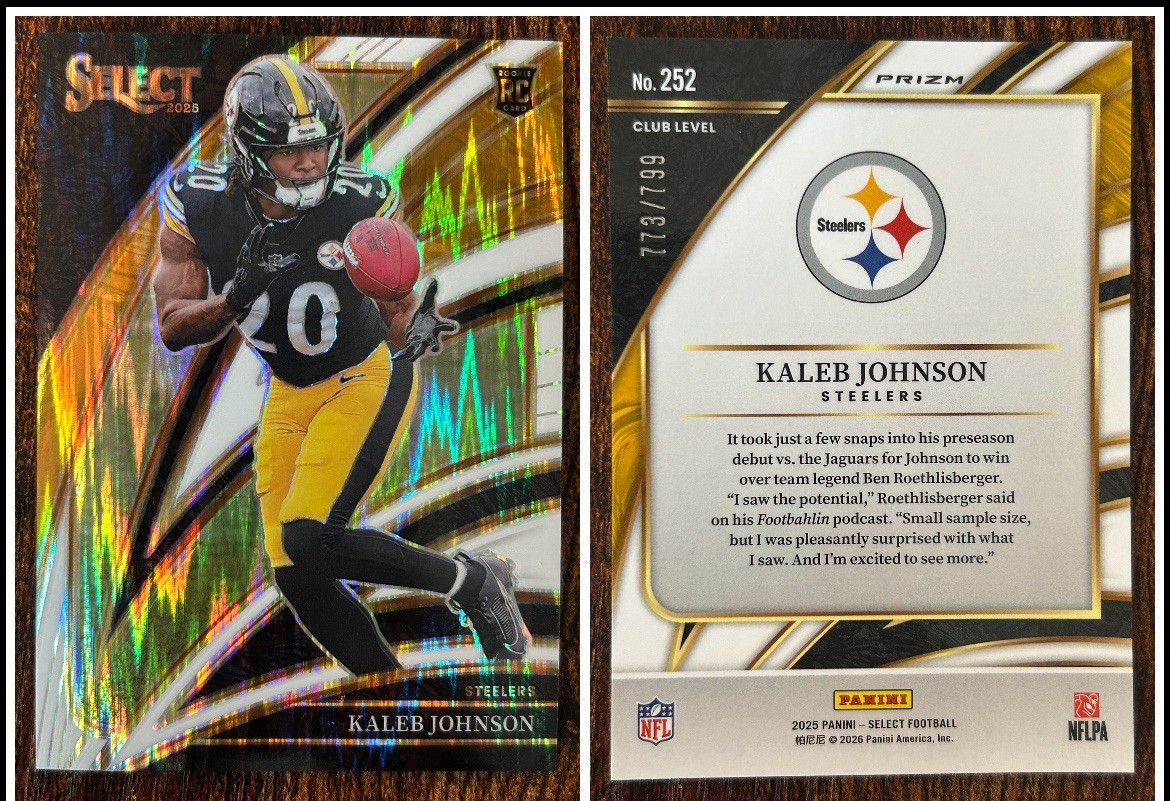 2025 Panini Select Kaleb Johnson RC White Prizm Shock #252 Steelers 773 /799
