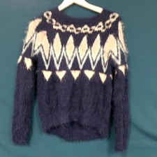 LC Lauren Conrad Pink Blue Fuzzy Eyelash Knit Sweater Womens XS