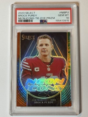 2023 Panini Select - Neon Icons PSA 10 Brock Purdy Tie-Dye Prizm /25 #NI-BPU