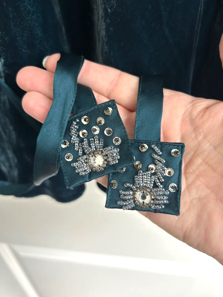 INC International Concepts Velvet Maxi Skirt Teal Size 12 Belt Dark Academia - Image 3 of 4