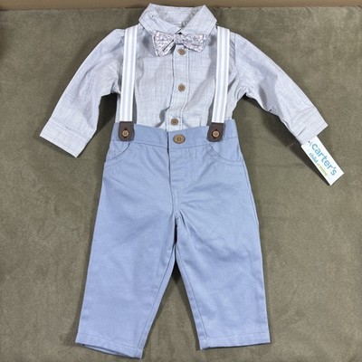 Carters Child of Mine Boys 3-6 Month 3 Piece Pant Shirt Set Suspender Bowtie NWT
