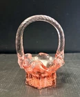 Vintage FENTON Dusty Rose Art Glass Basket Pressed Roses Ruffled Crimped Edges