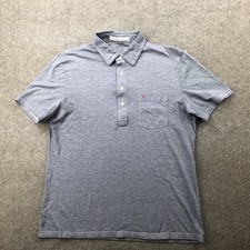 Criquet Polo Shirt Mens Large Blue Slim Fit Pocket Golf Stripe Short Sleeve