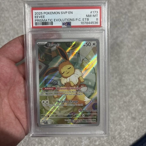 Eevee Prismatic Evolutions ETB Pokemon Center PSA 8 Pokemon English 173 Stamped