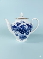 Imperial Lomonosov Teapot from Russia-Vintage Blue & White Porcelain with Bird