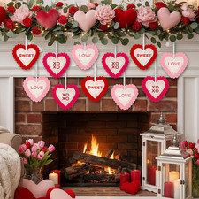 24 Pieces Valentine's Day Felt Heart Ornaments for Tree Small Conversation Heart