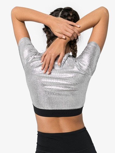 PACO RABANNE METALLIC LOGO CROP TEE SILVER Size: 38 - Picture 3 of 3