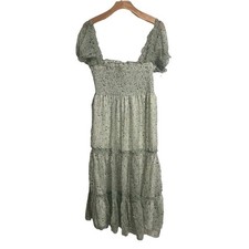 Reveriee Maxi Dress Women's Size XL Green Floral Tiered Short Sleeve Casual NWT