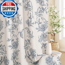 MitoVilla Long Shower Curtain Set 72 x 78 Cotton Floral Hummingbird Cottagecore