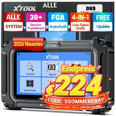 XTOOL D6S Profi KFZ Diagnosegerät Auto OBD2 Scanner EPB SAS DPF/GPF BMS Reset DE