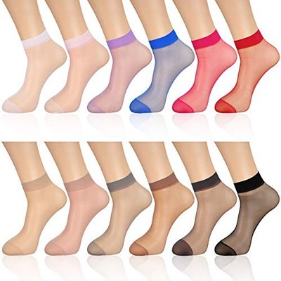 Geyoga 12 Pairs Sheer Ankle Socks Thin Nylon Transparent Medium Multi Color