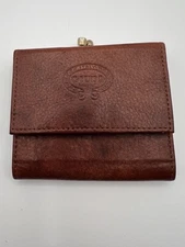 GIUDI Wallet Italy Vintage Tri-Fold Over Kiss Lock Coin Pouch Light Brown Snap