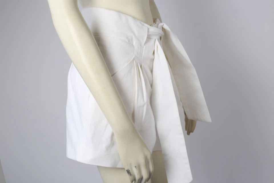 Pantalones Cortos Catherine Malandrino Blanco Algodón Atado Plisado Cinturón Talla 2 Foto 4 de 4