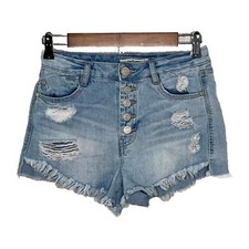 Refuge womens Button Fly distress cut off shorts size 2 stretch light wash denim