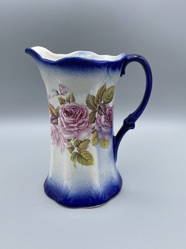 Vintage Allandale Keramik Vase Rosen mit kobaltblauem Rand Original Aufkleber Krug - Bild 1 von 8