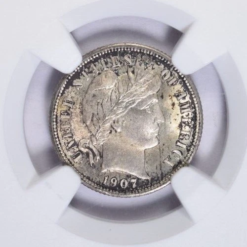 1907 BARBER DIME ~ SHARP STRIKE NGC MS64! - Image 3 of 4