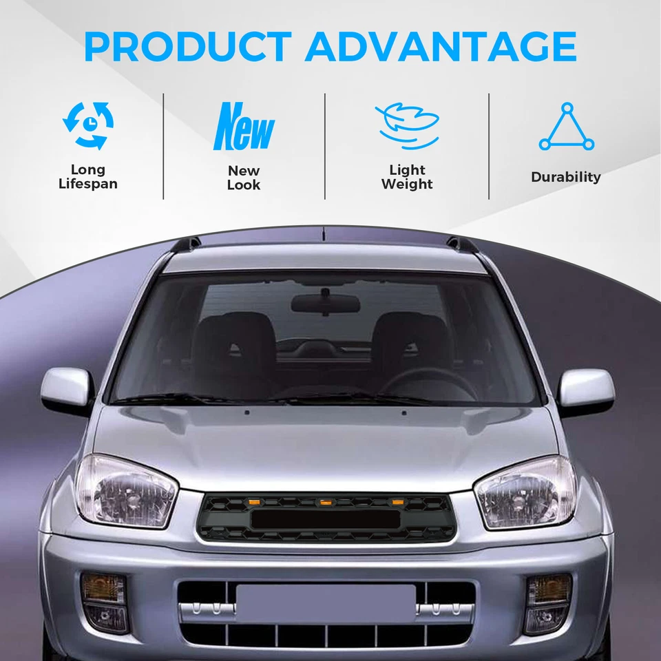 Black Front Grille Fits For 2001-2003 TOYOTA RAV4 W/LED LIGHTS Foto 4 de 4