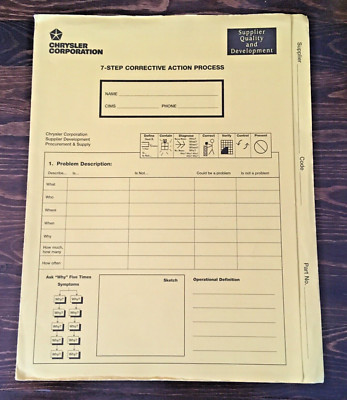 Rare Chrysler Corporation 7-Step Corrective Action Process Form