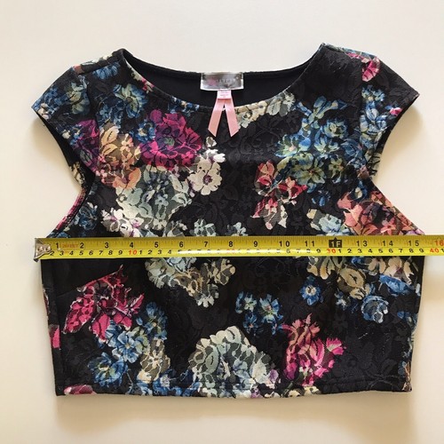Lipsy London Women's Size UK 10 Black Multi Coloured Floral Crop Top - Picture 4 of 6