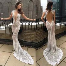 Sexy Mermaid Weeding Dresses Lace Appliques Backless Sleeveless Bridal Gowns-
