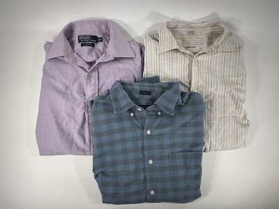 Men s Button Down Long Sleeve Dress Shirts Size L Set Of 3 Polo J Crew Calvin