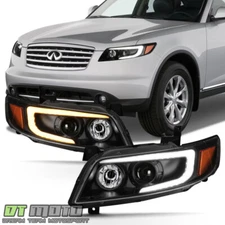 Black 2003-2008 FX35 FX45 LED DRL Tube Switchback Signal Headlights Headlamps