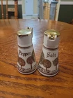 Vintage Milk Glass Salt & Pepper Shakers  W/Gold Lids Salz & Pfeffer