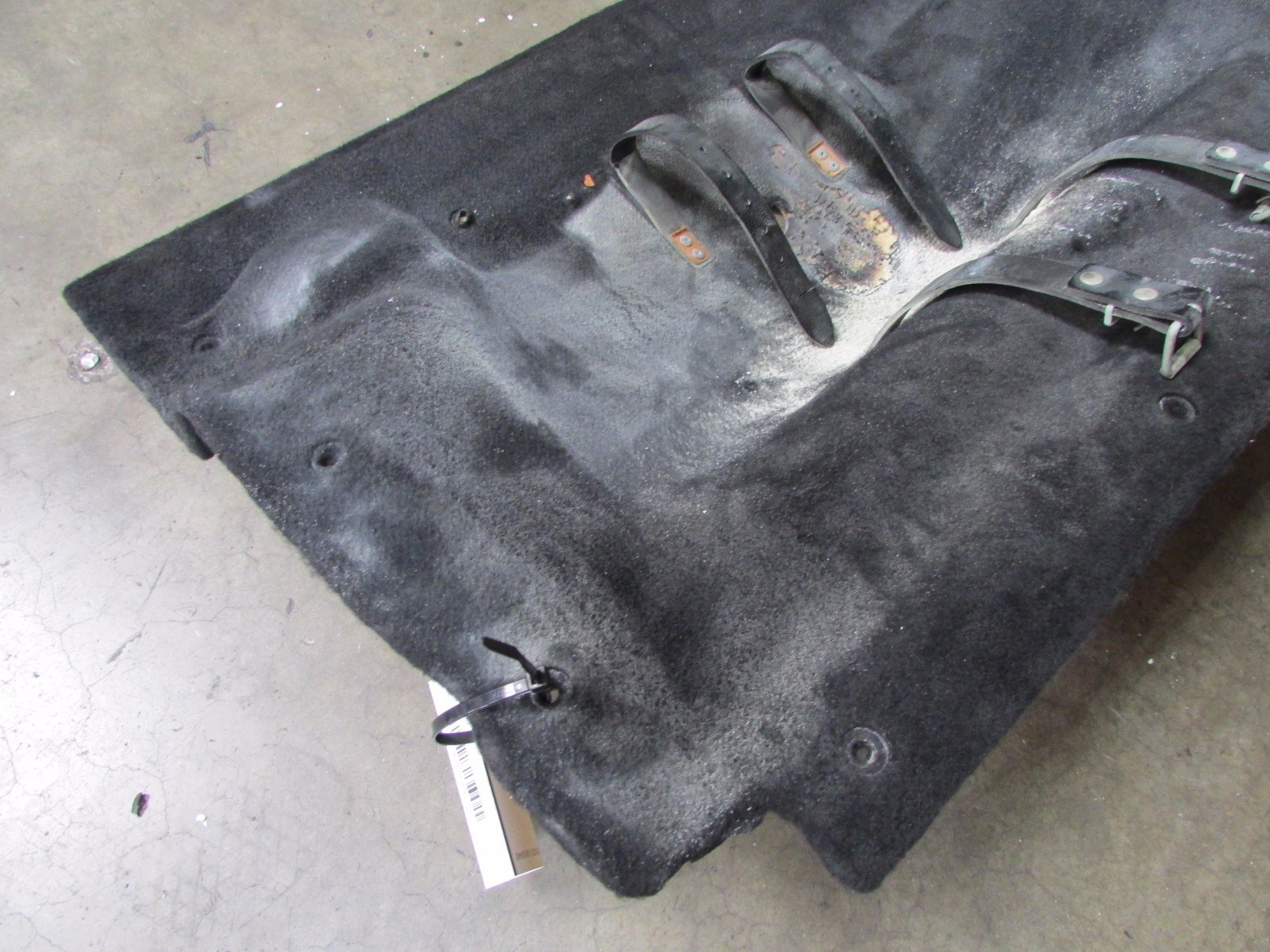 Ferrari F430, Back Wall Trunk Carpet w/ Black Belts, Used, Burnt, P/N 68140000