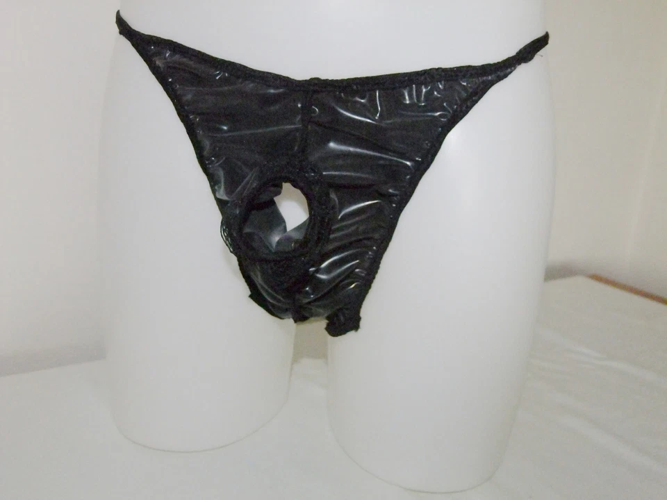 Calzoncillos de látex entrepierna abierta para hombre pantalones de goma negros debajo de los pantalones exposición Foto 4 de 4