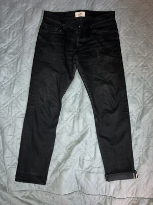 Baldwin Mens Black The 76 Slim Selvedge Button Fly Jeans Size